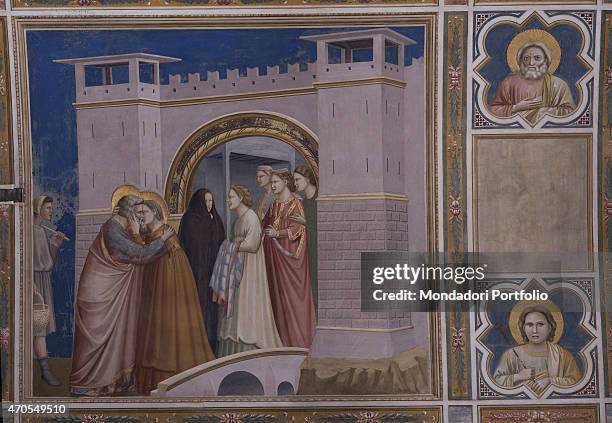 "Meeting at the Golden Gate , by Giotto, 1303-1305, 14th Century, fresco Italy, Veneto, Padua, Scrovegni Chapel. After restoration picture. Whole...