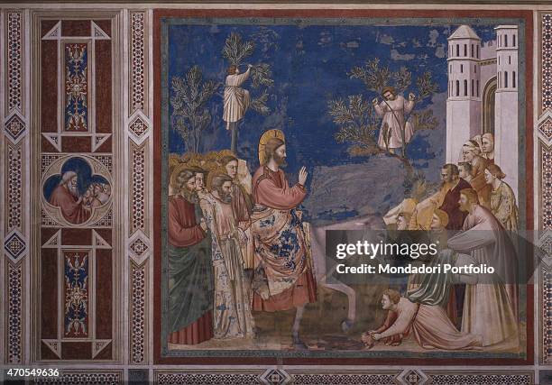 "Entry into Jerusalem , by Giotto, 1303-1305, 14th Century, fresco Italy, Veneto, Padua, Scrovegni Chapel. After restoration picture. Whole artwork...