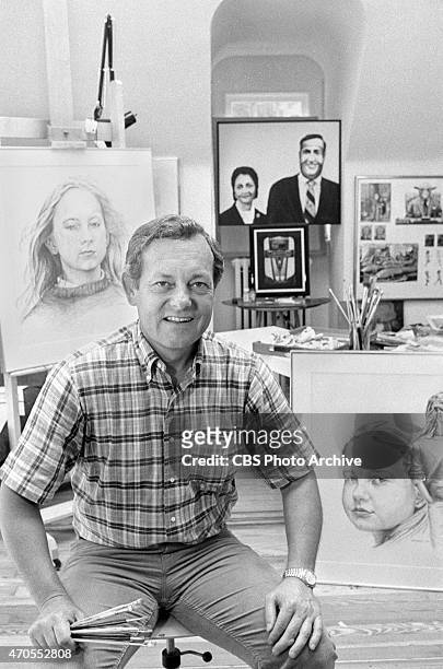 Bob Schieffer with his art work. Image dated August 10, 1984.