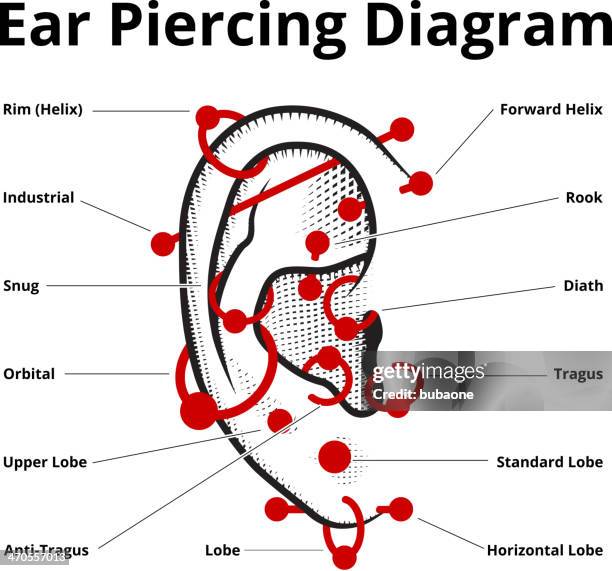 hno-piercing stil abbildung - ear piercing stock-grafiken, -clipart, -cartoons und -symbole