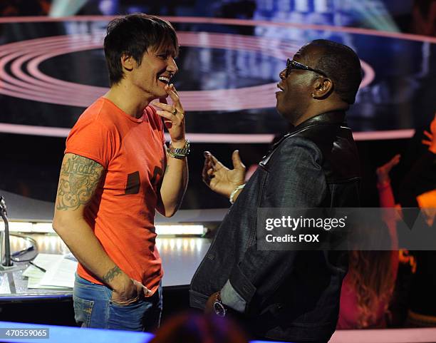 Judge Keith Urban and Randy Jackson are seen at FOX's "American Idol" Season 13 Men Perform Live Show on February 19, 2014 in Hollywood, California.