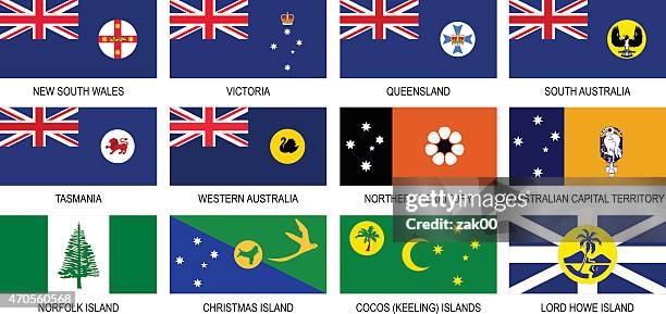 gebiete flaggen australiens icon-set - province stock-grafiken, -clipart, -cartoons und -symbole