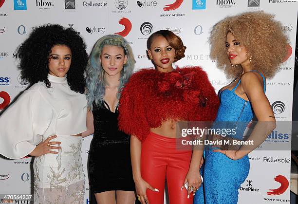 Jess Plummer, Asami Zdrenka, Amira McCarthy and Shereen Cutkelvin of Neon Jungle attend The BRIT Awards 2014 Sony after party on February 19, 2014 in...