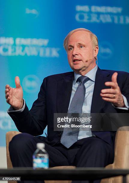 Robert "Bob" Dudley, chief executive officer of BP Plc, speaks during the 2015 IHS CERAWeek conference in Houston, Texas, U.S., on Tuesday, April 21,...