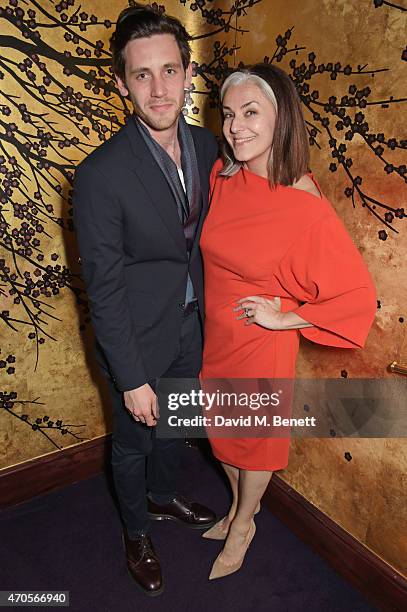 Charlie Teasdale and Catherine Hayward attend the DSQUARED2 dinner in celebration of their new London Flagship opening at Loulou's on April 21, 2015...