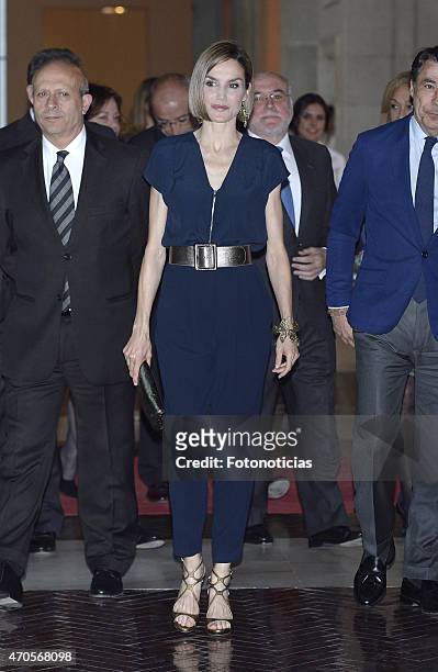 Queen Letizia of Spain attends the 'Barco de Vapor' and 'Gran Angular' children and youth literary awards at The Real Casa de Correos on April 21,...