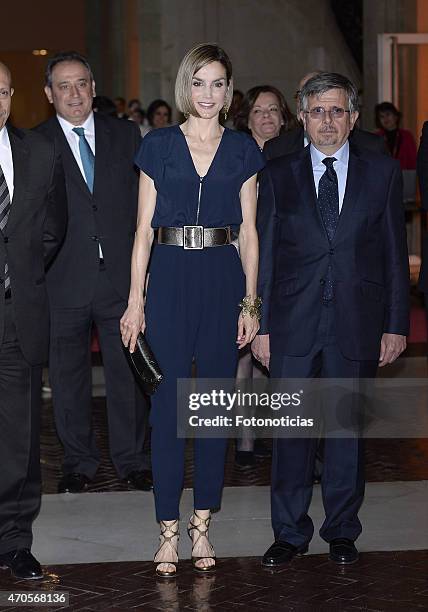 Queen Letizia of Spain attends the 'Barco de Vapor' and 'Gran Angular' children and youth literary awards at The Real Casa de Correos on April 21,...