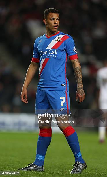 Jonson Clarke-Harris of Doncaster Rovers in action during the Sky Bet League One match between MK Dons and Doncaster Rovers at Stadium mk on April...