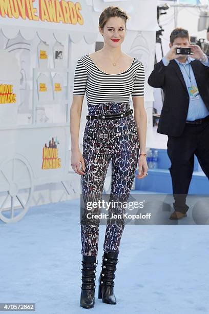 Actress Shailene Woodley arrives at the 2015 MTV Movie Awards at Nokia Theatre L.A. Live on April 12, 2015 in Los Angeles, California.