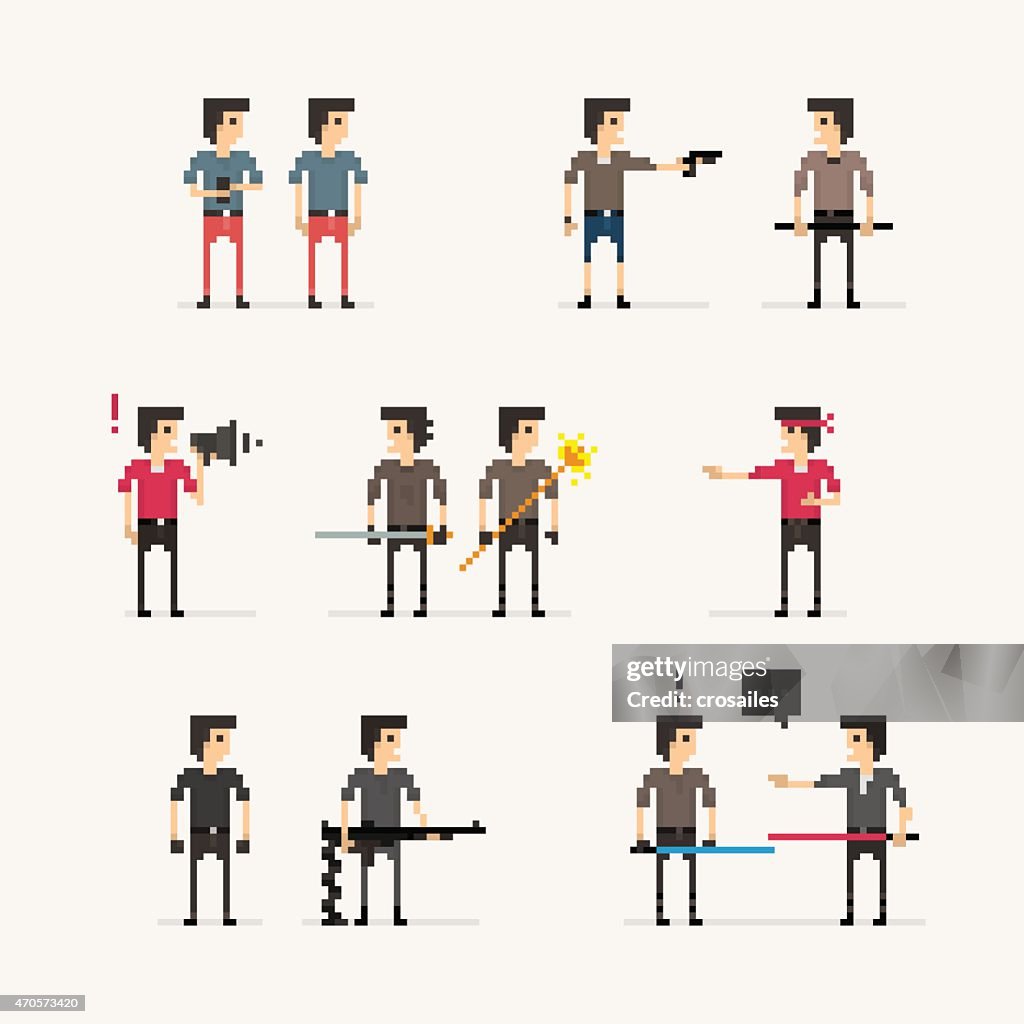 Pixelated Flat Style People Conflict