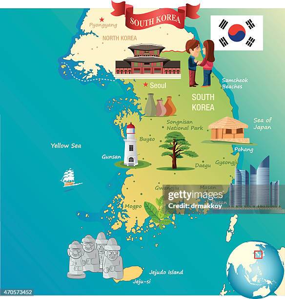 cartoon map of south korea - gangwon province stock illustrations