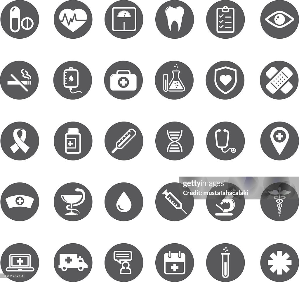 Grey vector medical buttons set