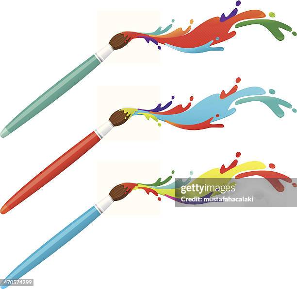 stockillustraties, clipart, cartoons en iconen met paint brushes with colourful splatters - paintbrush