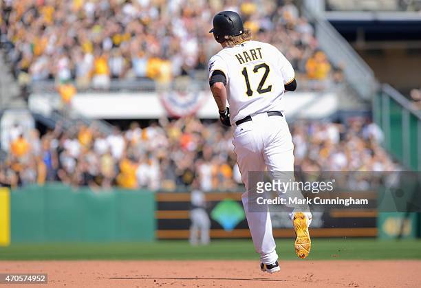 Corey Hart of the Pittsburgh Pirates runs the bases during the Opening Day game against the Detroit Tigers at PNC Park on April 13, 2015 in...