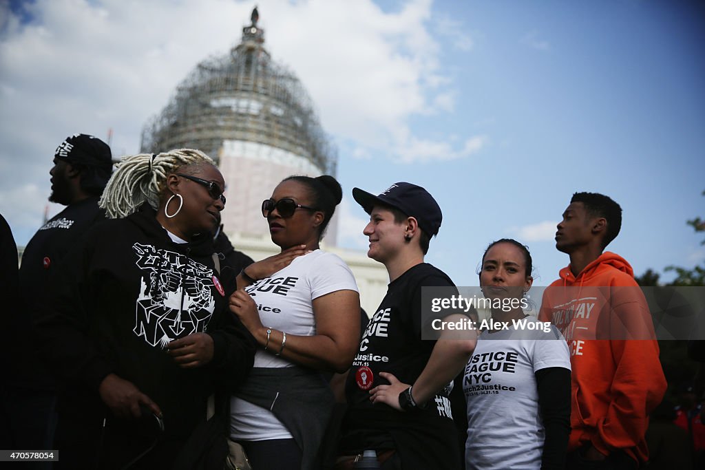 Justice League Marchers Rally At Capitol Against Spate Of Police Violence