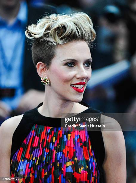 Scarlett Johansson attends the European premiere of "The Avengers: Age Of Ultron" at Westfield London on April 21, 2015 in London, England.