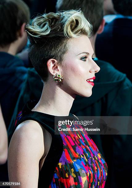 Scarlett Johansson attends the European premiere of "The Avengers: Age Of Ultron" at Westfield London on April 21, 2015 in London, England.