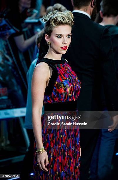 Scarlett Johansson attends the European premiere of "The Avengers: Age Of Ultron" at Westfield London on April 21, 2015 in London, England.