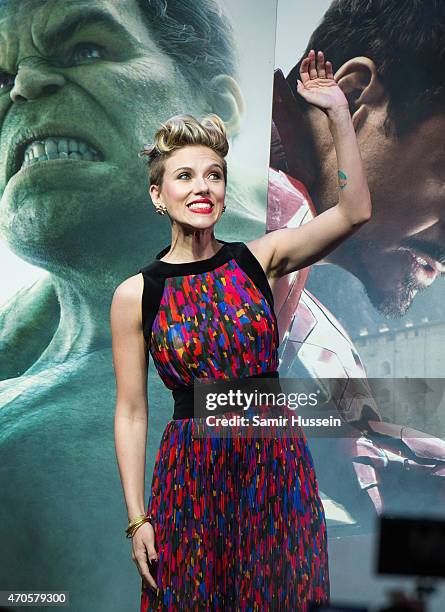 Scarlett Johansson attends the European premiere of "The Avengers: Age Of Ultron" at Westfield London on April 21, 2015 in London, England.