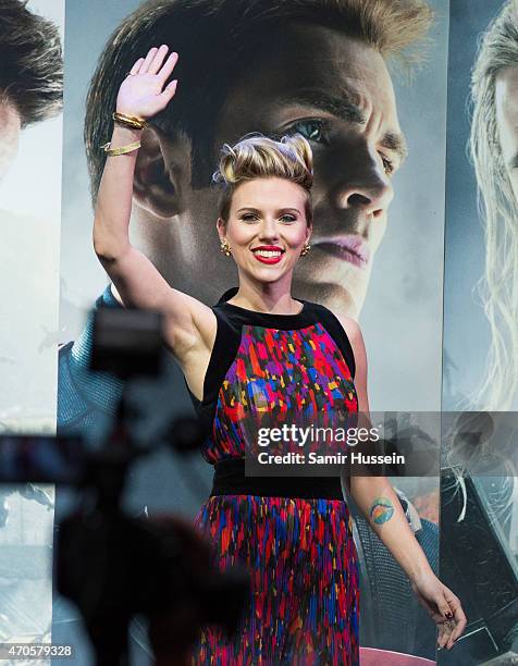 Scarlett Johansson attends the European premiere of "The Avengers: Age Of Ultron" at Westfield London on April 21, 2015 in London, England.