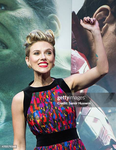 Scarlett Johansson attends the European premiere of "The Avengers: Age Of Ultron" at Westfield London on April 21, 2015 in London, England.