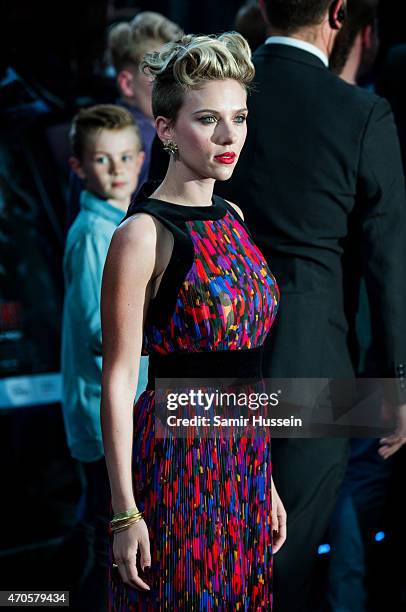 Scarlett Johansson attends the European premiere of "The Avengers: Age Of Ultron" at Westfield London on April 21, 2015 in London, England.