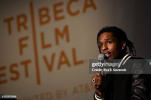 Rocky attends Tribeca Talks:Tribeca Film Festival: CRWN with Elliott Wilson and A$AP Rocky during the 2015 Tribeca Film Festival at Spring Studio on...