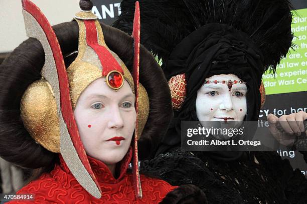 Cosplayers dressed as Queen Amidala ont Day One of Disney's 2015 Star Wars Celebration held at the Anaheim Convention Center on April 16, 2015 in...