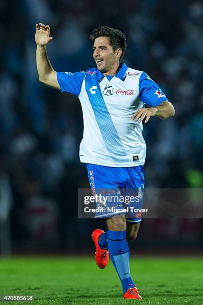 Facundo Erpen of Puebla celebrates after scoring the opening goal during a Championship match between Puebla and Chivas as part of Copa MX Clausura...