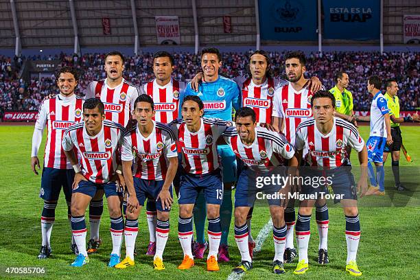 Players of Chivas pose for pictures prior a Championship match between Puebla and Chivas as part of Copa MX Clausura 2015 at Olimpico Universitario...