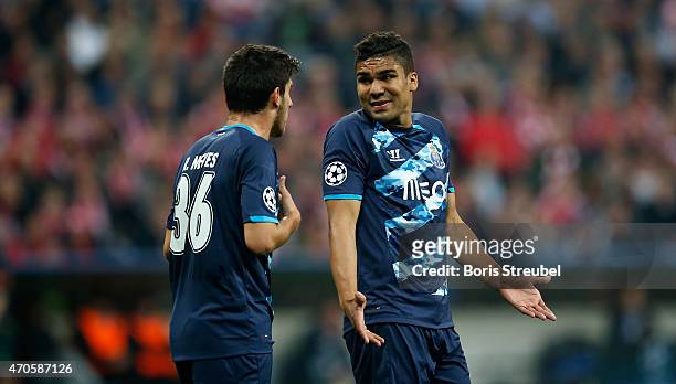 Casemiro of Porto reacts during the UEFA Champions League Quarter Final Second Leg match between FC Bayern Muenchen and FC Porto at Allianz Arena on...