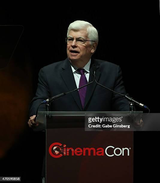 Chairman & CEO, MPAA Chris Dodd speaks during The State of the Industry: Past, Present and Future and Paramount Pictures Presentation at The...