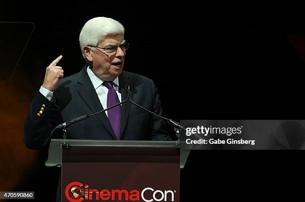 Chairman & CEO, MPAA Chris Dodd speaks during The State of the Industry: Past, Present and Future and Paramount Pictures Presentation at The...