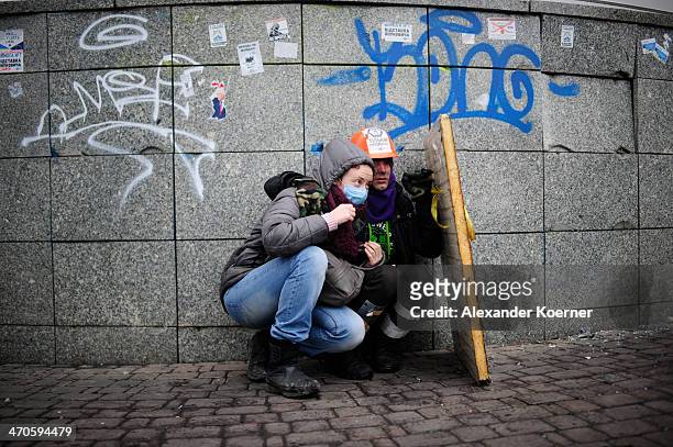 Anti-government protesters continue to clash with police in Independence square on February 20, 2014 in Kiev, Ukraine. Despite an overnight truce,...