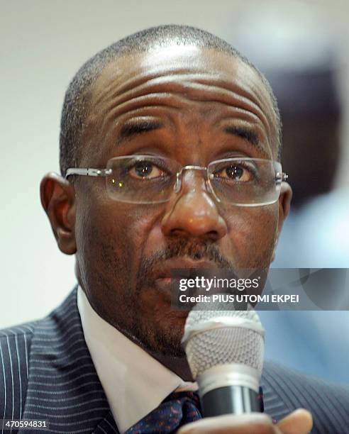 Governor of the Central Bank of Nigeria, Sanusi Lamido Aminu Sanusi speaks on the state of five Nigerian banks in Lagos on August 14, 2009. The...