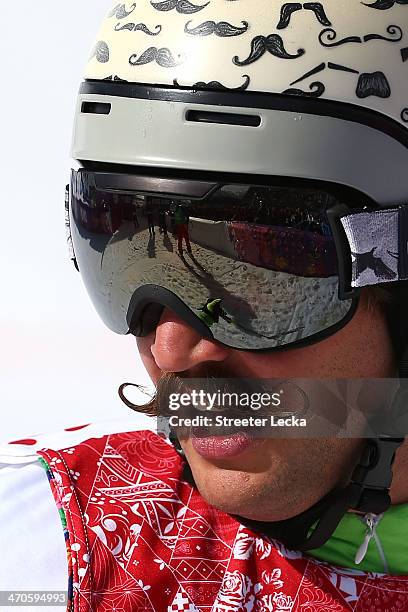 Filip Flisar of Slovenia looks on during the Freestyle Skiing Men's Ski Cross 1/8 Finals on day 13 of the 2014 Sochi Winter Olympic at Rosa Khutor...