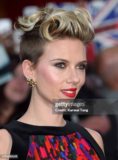 Scarlett Johansson attends the European premiere of "The Avengers: Age Of Ultron" at Westfield London on April 21, 2015 in London, England.