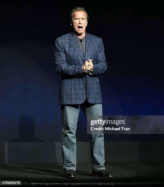 Arnold Schwarzenegger attends 2015 CinemaCon - The State Of The Industry Past, Present and Future Paramount presentation held at Caesars Palace...