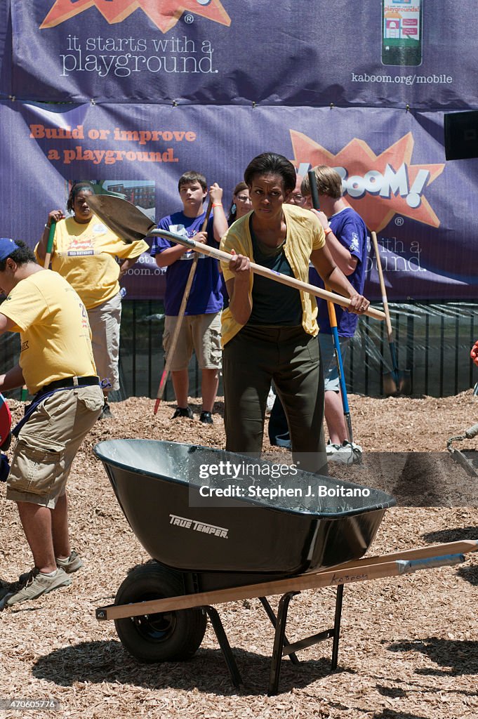 First Lady Michelle Obama helps Kaboom , a non-profit,...