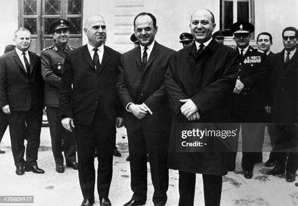 Picture dated 24 December 1967 of Greek Prime Minister Georgios Papadopoulos , with deputy Prime Minister Stylianos Pattakos and coordination...