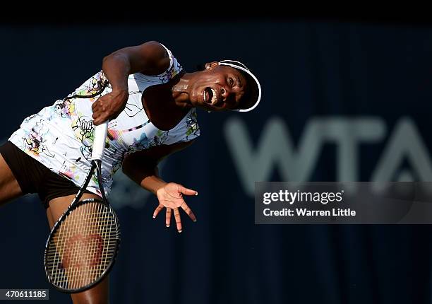 Venus Williams of the USA in action against Flavia Pennetta of Italy during day four of the WTA Dubai Duty Free Tennis Championships at the Dubai...