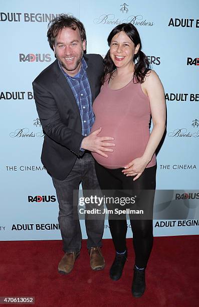 Actor/comedian Mike Birbiglia and wife Jen Stein attends the RADiUS with the Cinema Society & Brooks Brothers host the New York premiere Of "Adult...