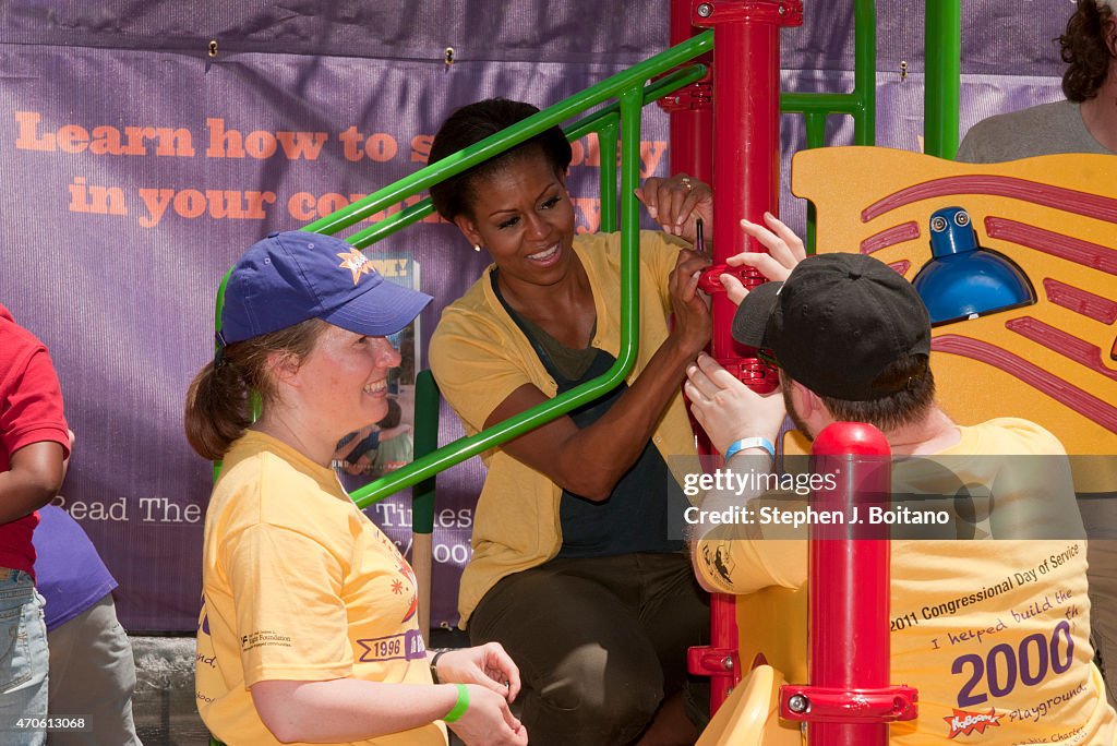 First Lady Michelle Obama helps Kaboom , a non-profit,...