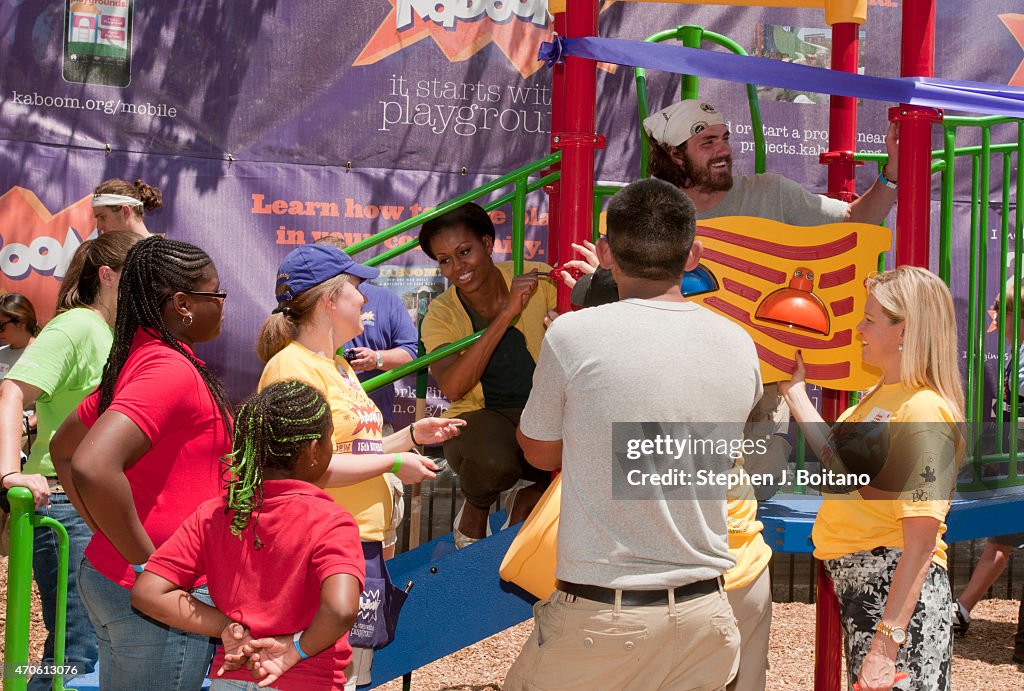 First Lady Michelle Obama helps Kaboom , a non-profit,...