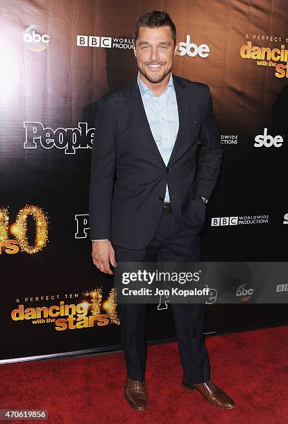 Chris Soules arrives at the 10th Anniversary Of "Dancing With The Stars" Party at Greystone Manor on April 21, 2015 in West Hollywood, California.