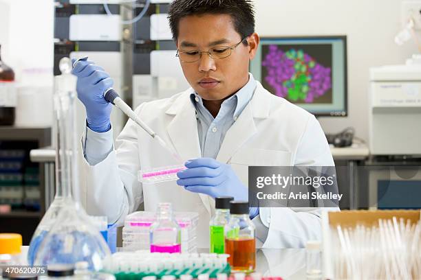 pacific islander scientist working in lab - biologist stock pictures, royalty-free photos & images
