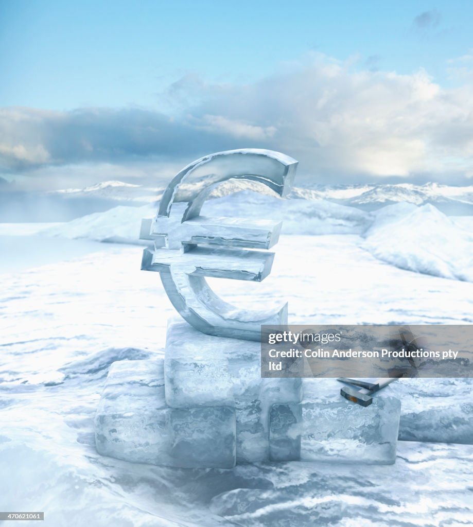 Euro sign in glacial ocean