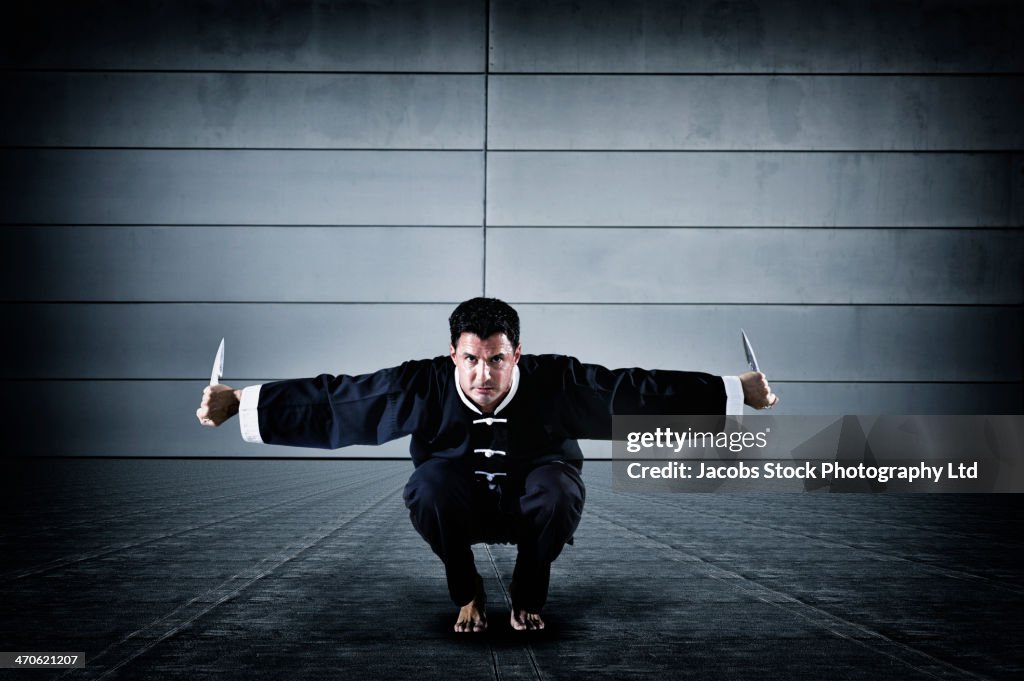 Caucasian man practicing martial arts