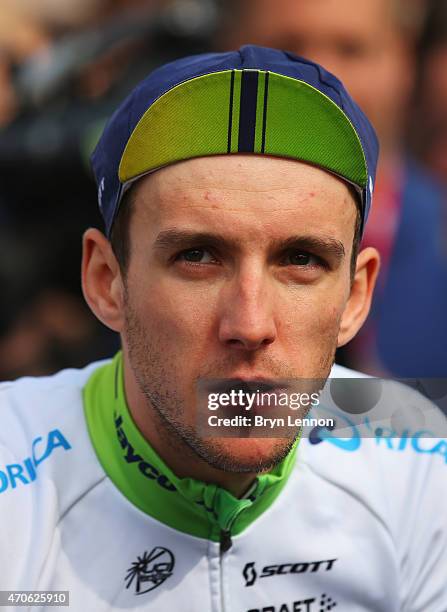 Simon Yates of Great Britian and Orica GreenEdge waits at the start in Waremme during the 79th La Fleche Wallonne from Waremme to Huy on April 22,...