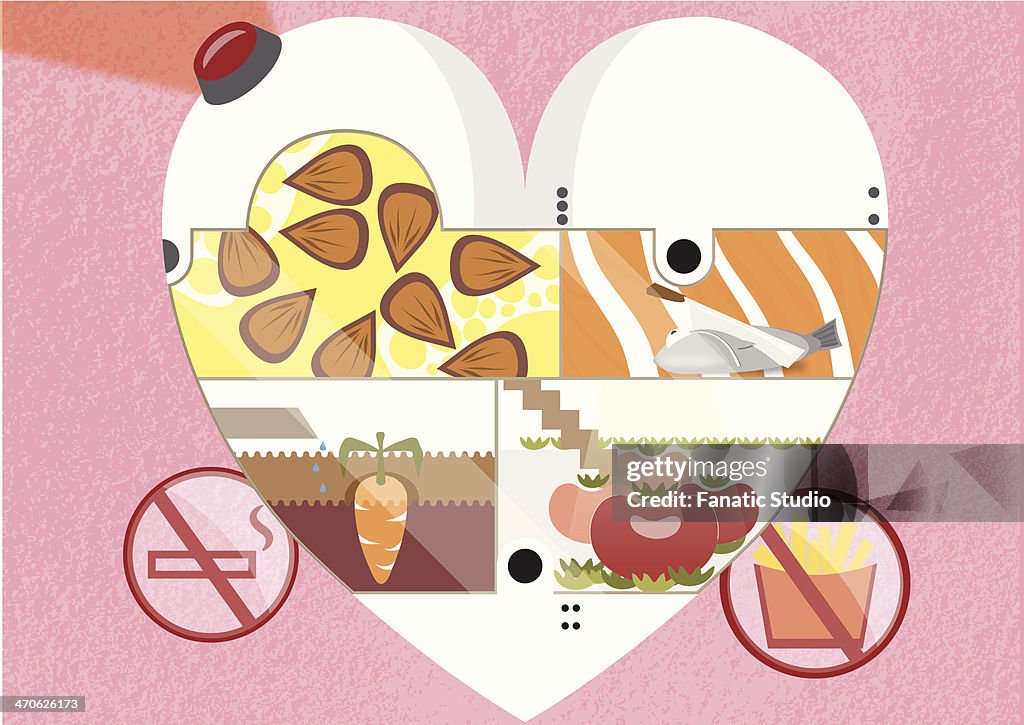 Illustrative image of healthy food in heart representing healthy diet